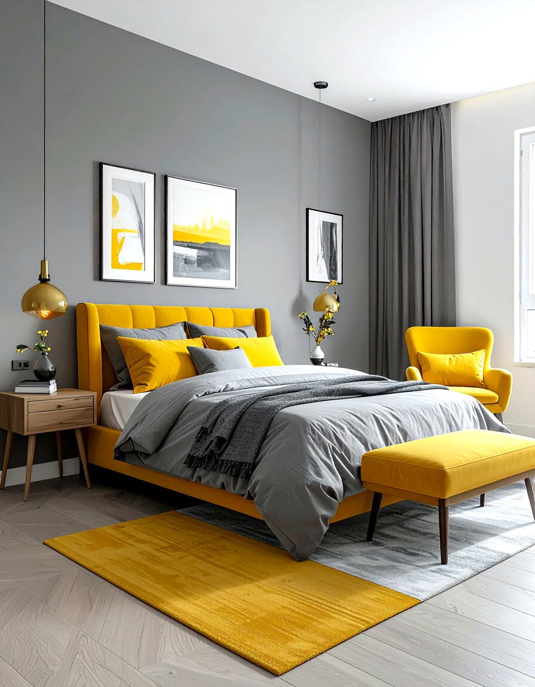 Grey and yellow bedroom - 30 grey bedroom decor ideas