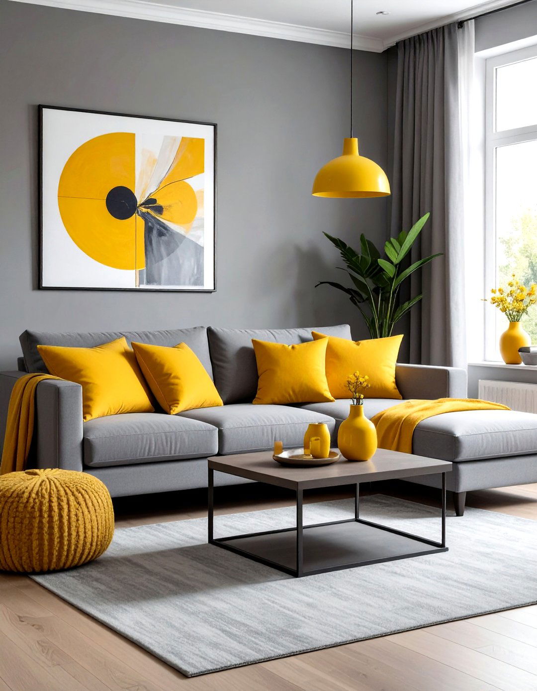 Grey and yellow living room - 30 grey living room decor ideas