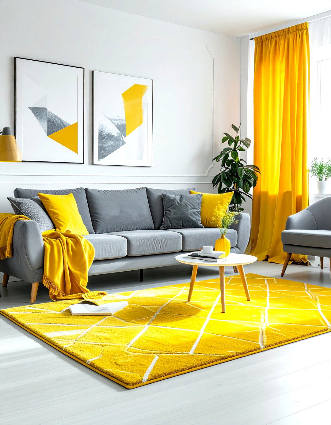 Grey and yellow living room - 30 yellow living room decor ideas