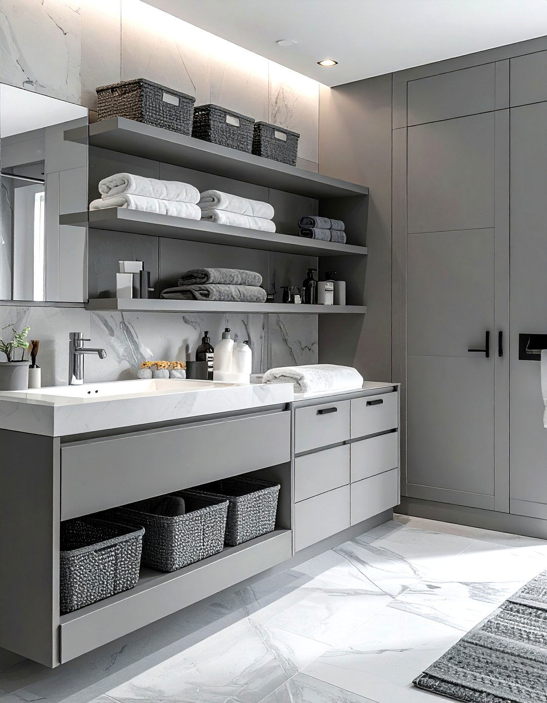 Grey bathroom storage - 30 grey bathroom decor ideas