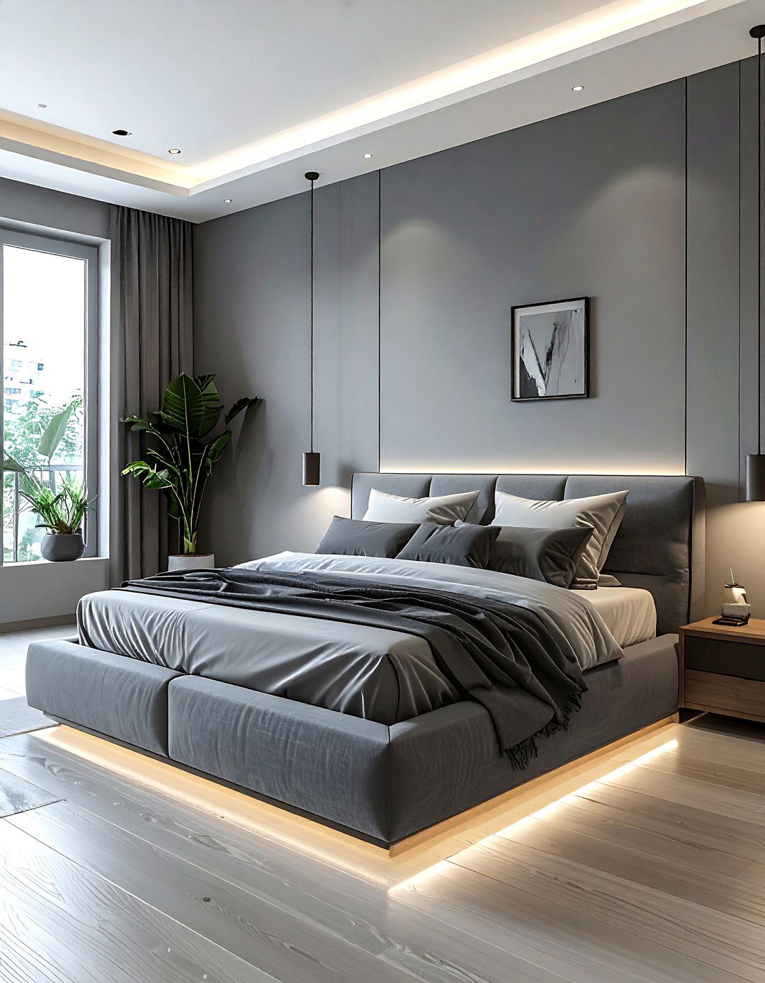 Grey bedroom with platform bed - 30 minimalist grey bedroom ideas
