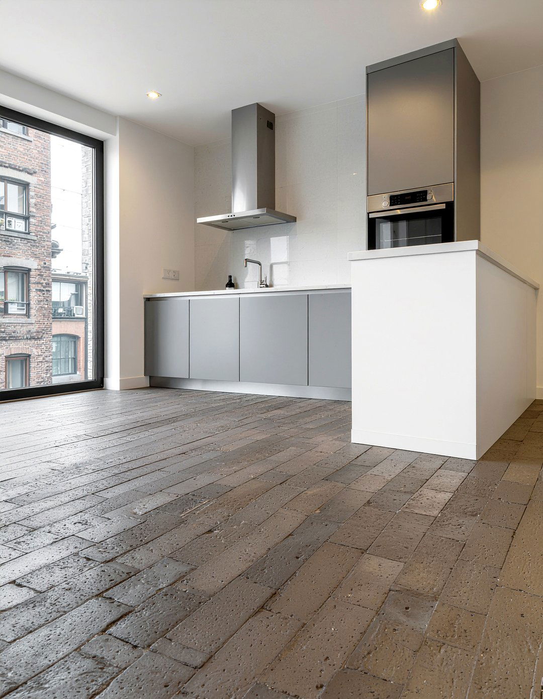Grey brick kitchen floor - 30 brick floor kitchen ideas