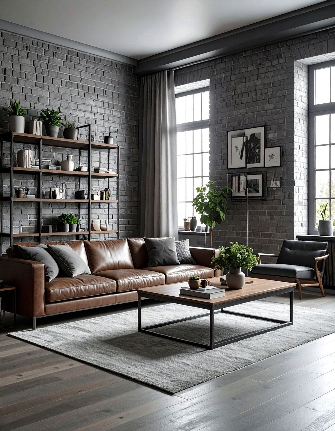 Grey brick wallpaper living room - 30 industrial grey living room ideas