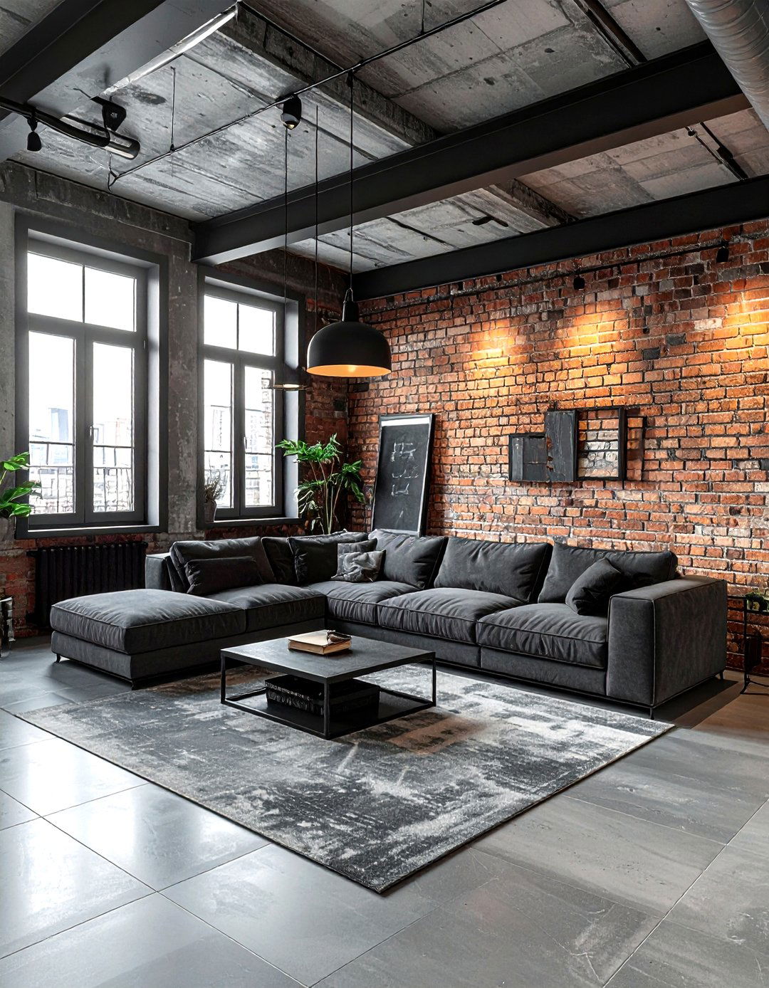 Grey concrete look tile - 30 living room tile designs