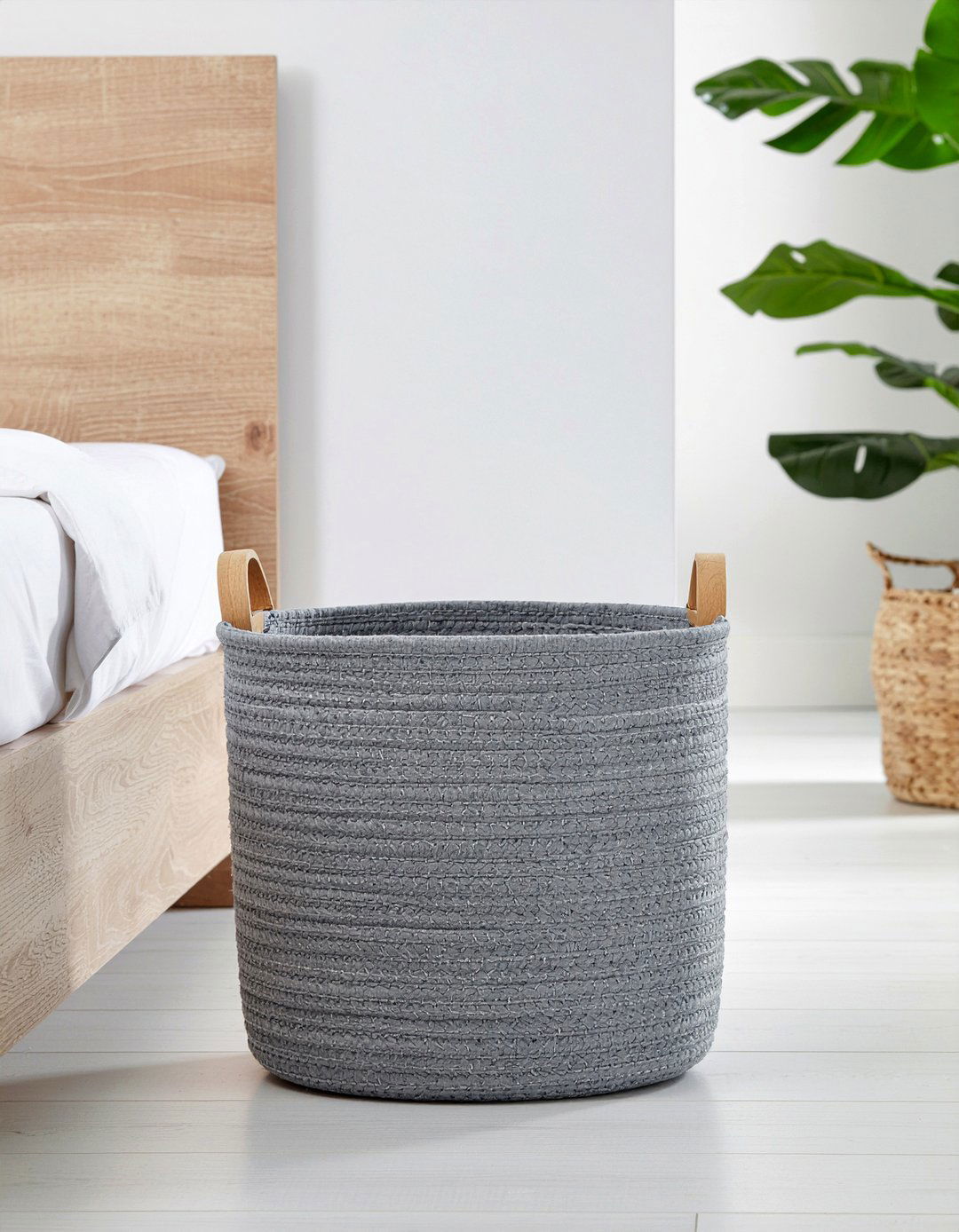 Grey fabric laundry hamper with handles - 30 bedroom laundry hampers