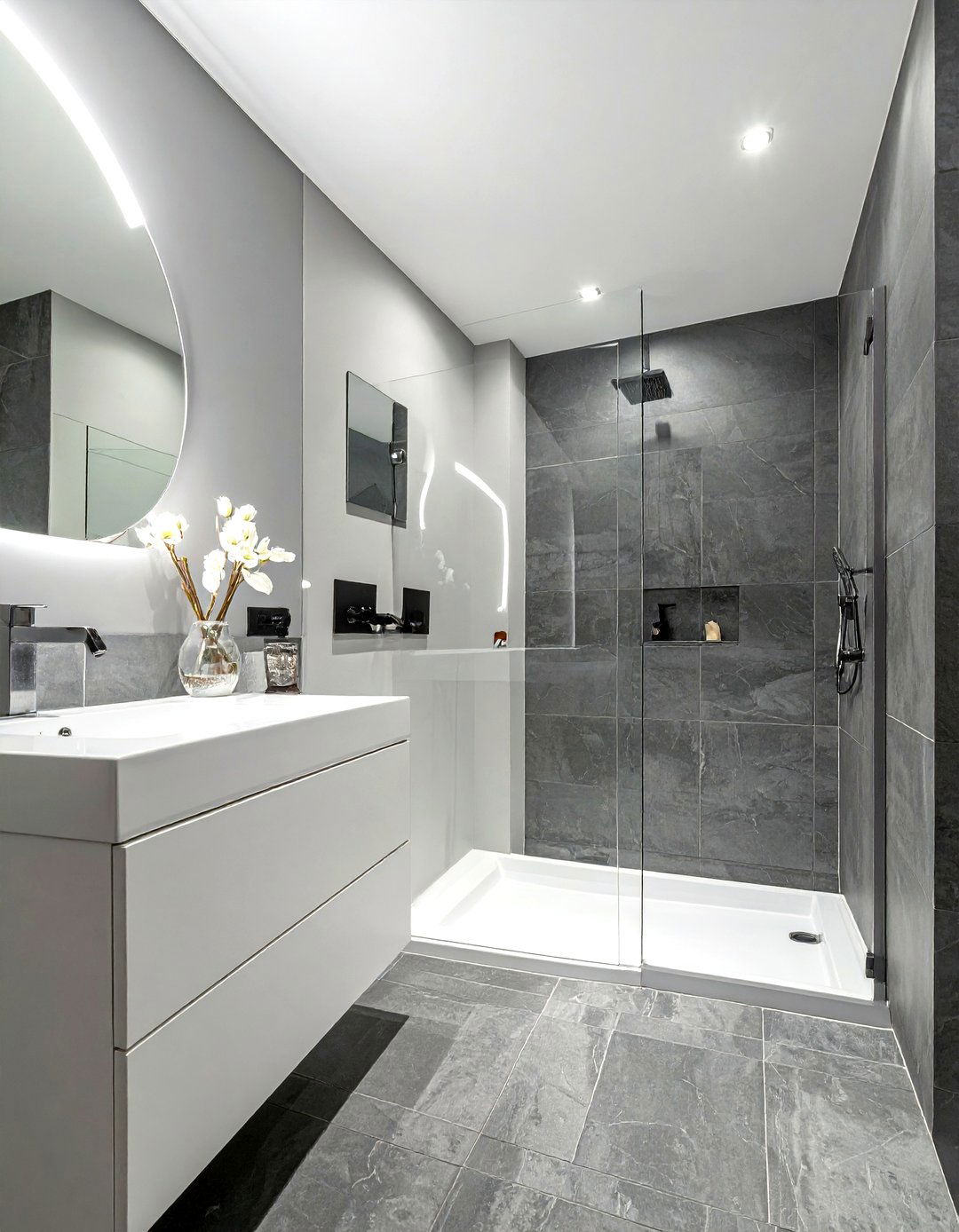 Grey floor tile bathroom - 30 grey bathroom decor ideas