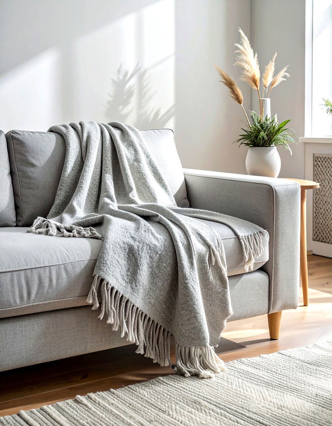 Grey fringe throw - 30 grey living room accessories ideas