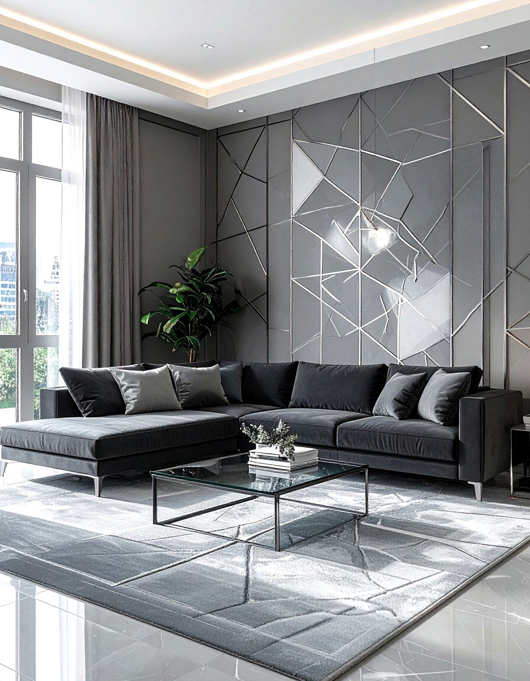 Grey geometric wallpaper living room - 30 geometric wallpaper ideas
