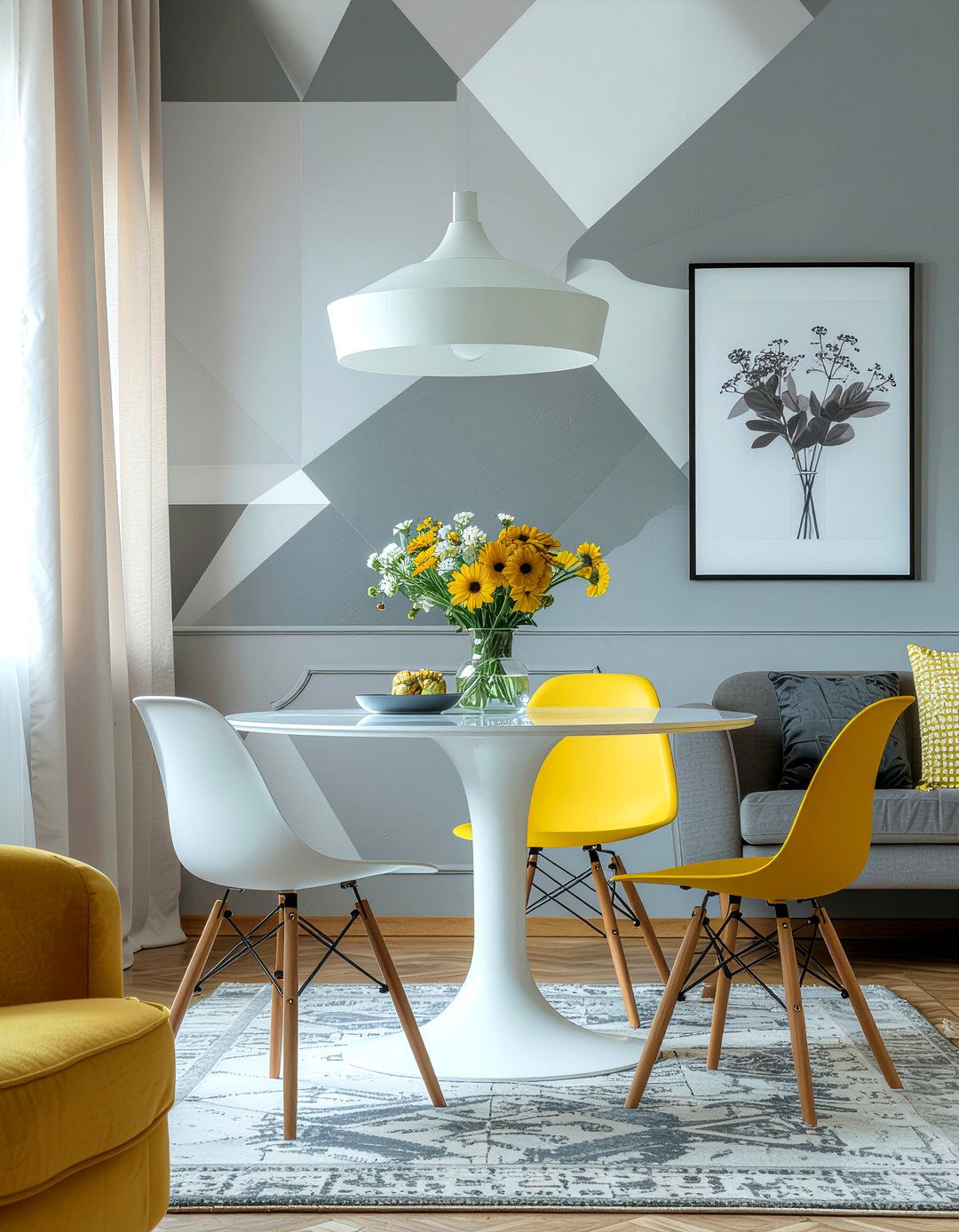 Grey geometric wallpaper - 30 geometric wallpaper dining room ideas