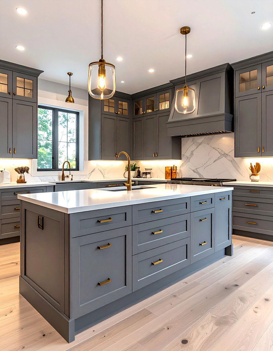 Grey kitchen with brass hardware - 30 grey kitchen ideas