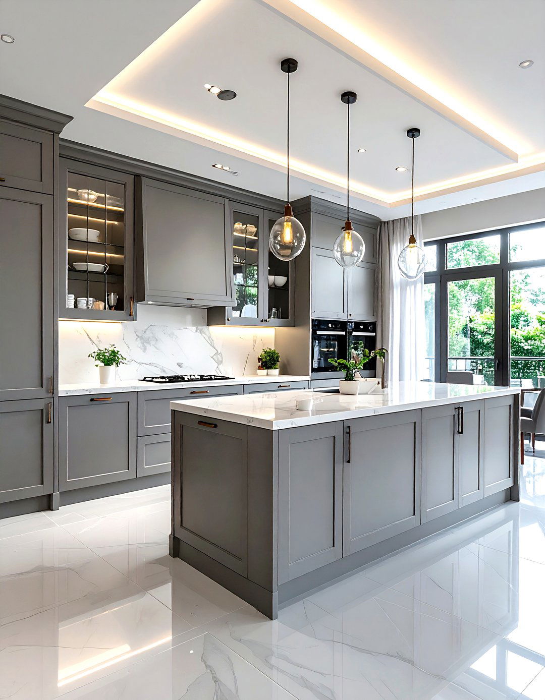 Grey kitchen with glass cabinets - 30 grey kitchen ideas