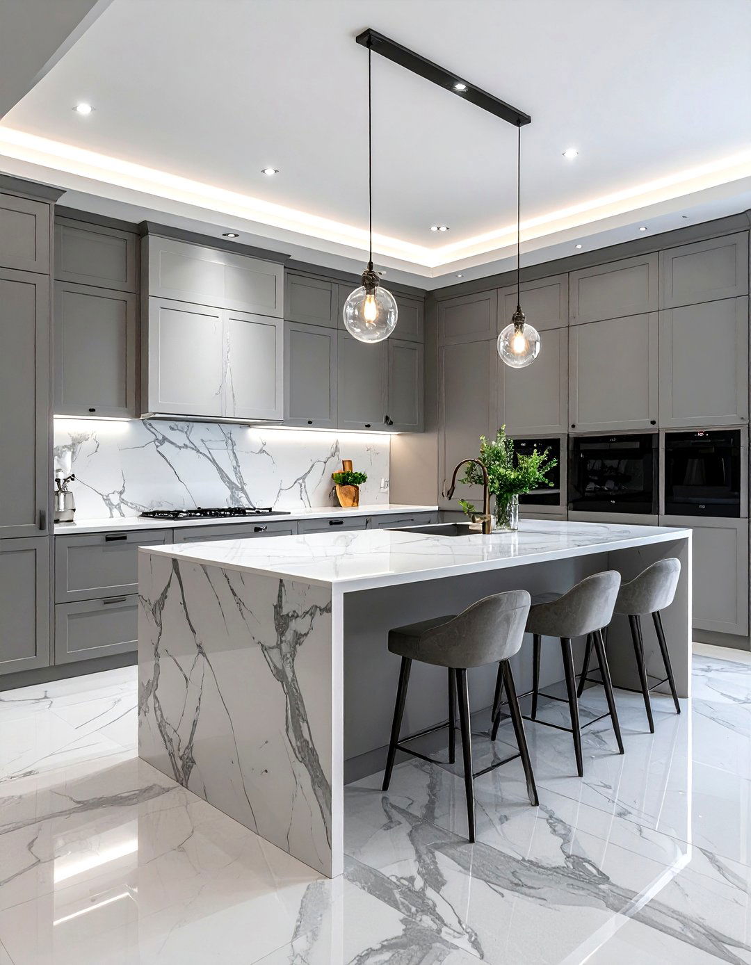 Grey kitchen with marble countertops - 30 grey kitchen ideas