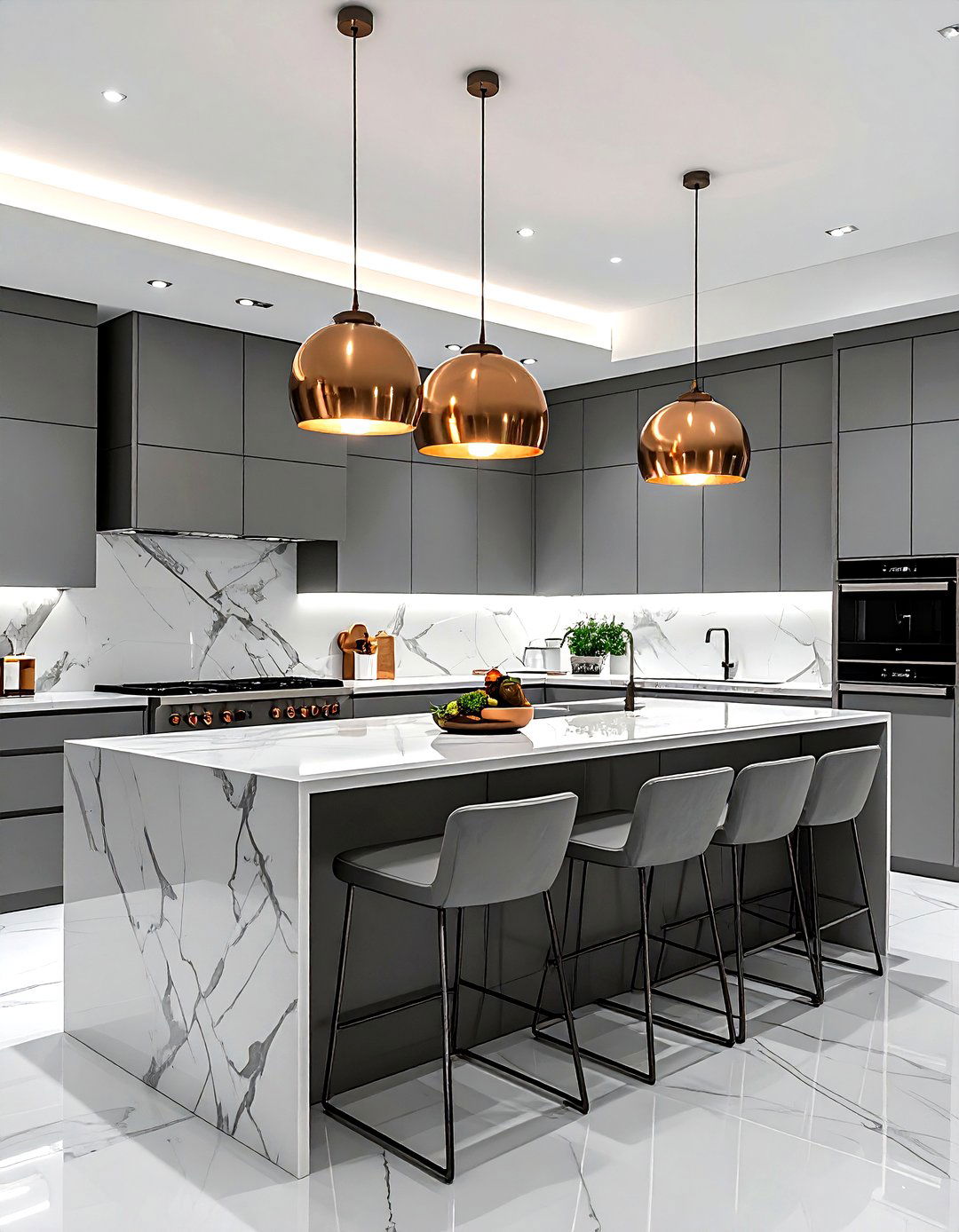 Grey kitchen with pendant lights - 30 grey kitchen ideas