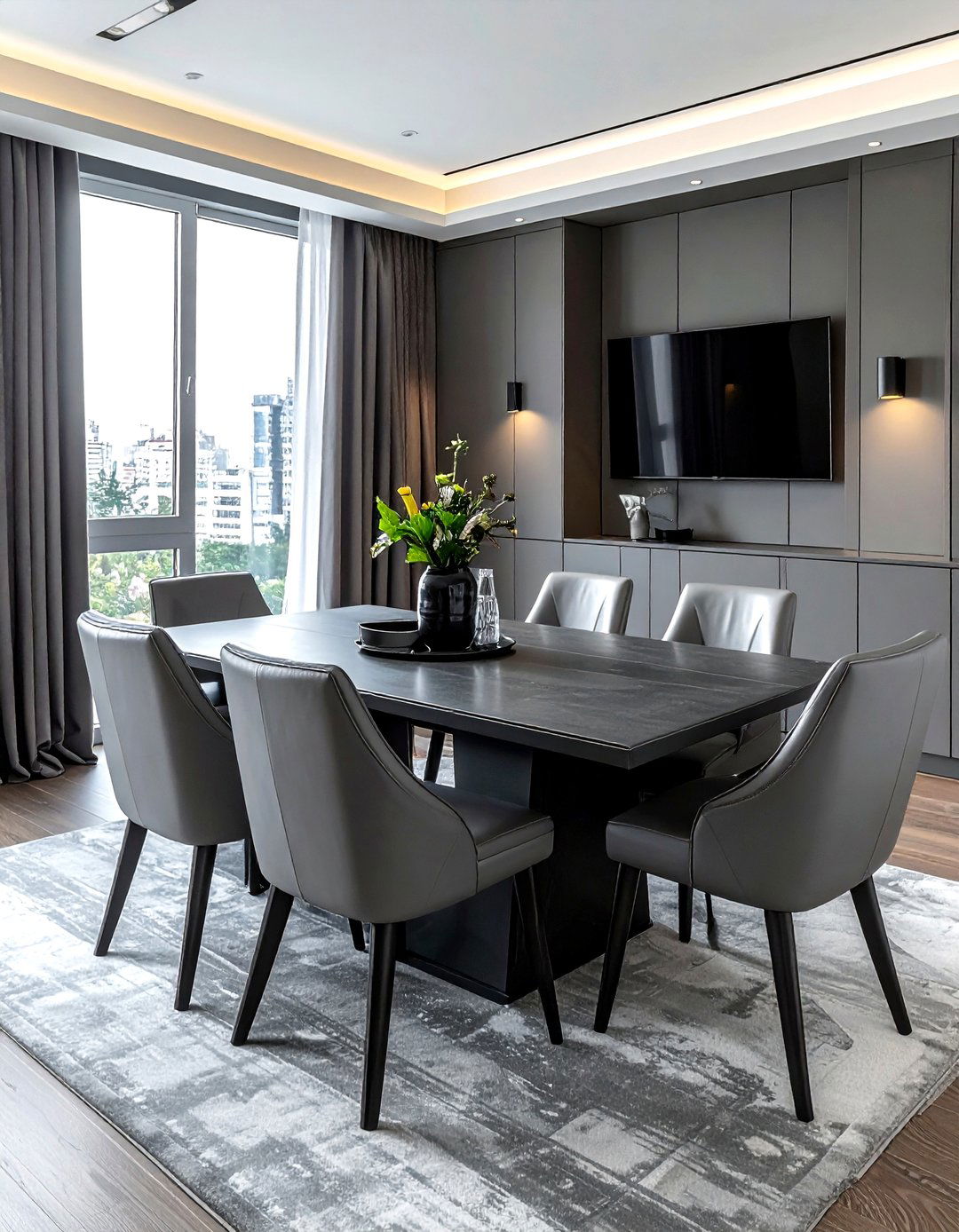 Grey leather dining chair set - 30 grey dining room furniture ideas