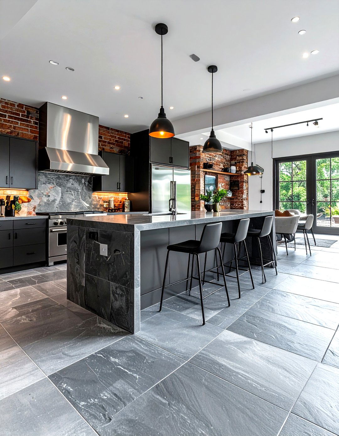 Grey limestone kitchen floor - 30 limestone floor kitchen ideas