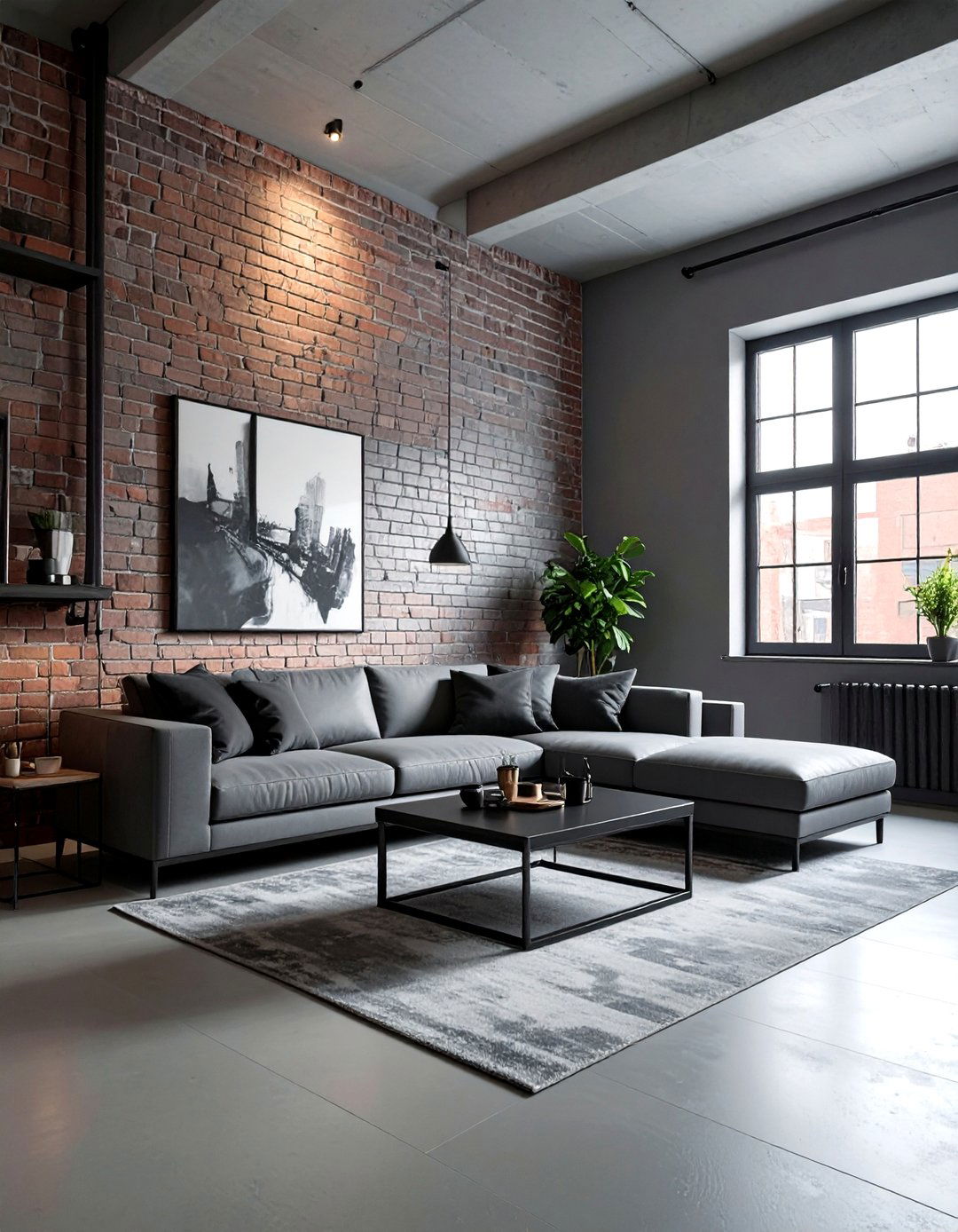 Grey living room with brick wall - 30 contemporary grey living room ideas