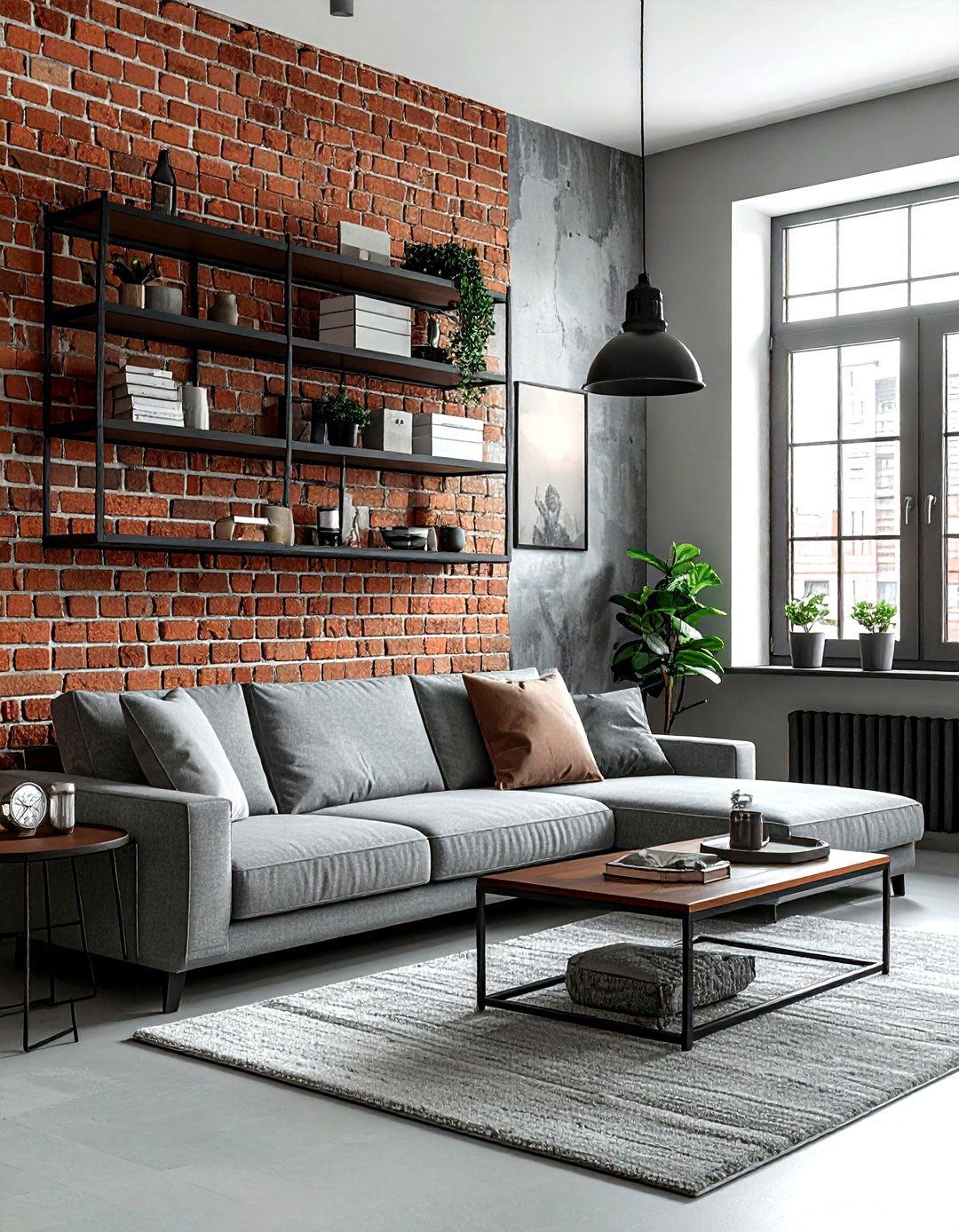 Grey living room with brick - 30 modern grey living room ideas
