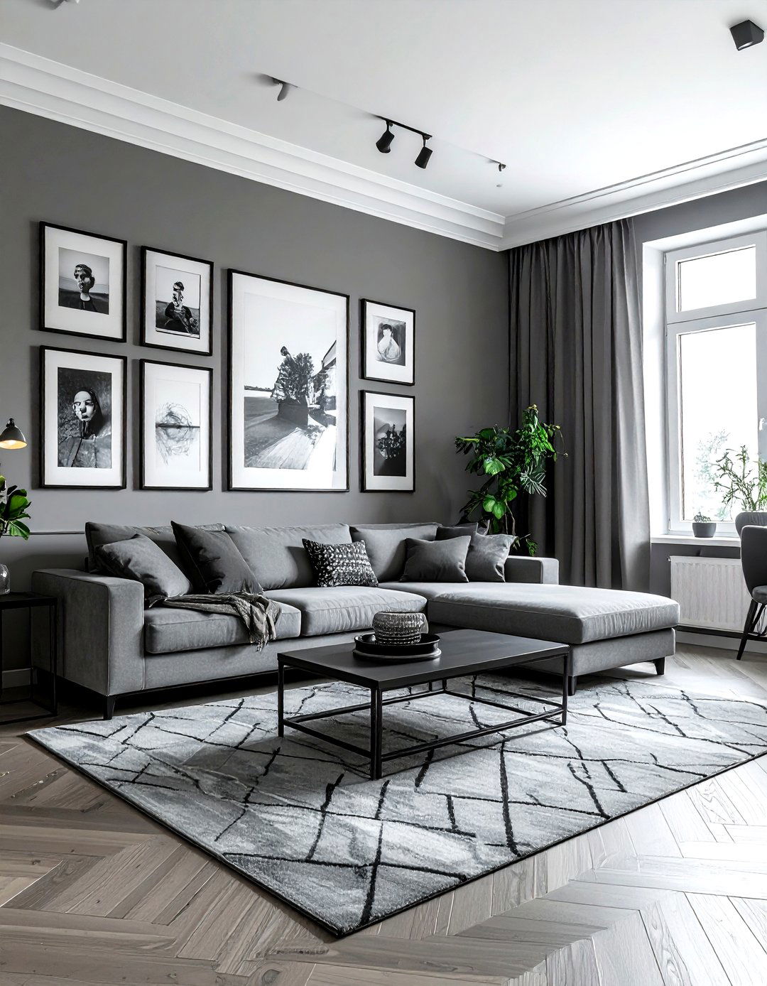 Grey living room with gallery wall - 30 modern grey living room ideas