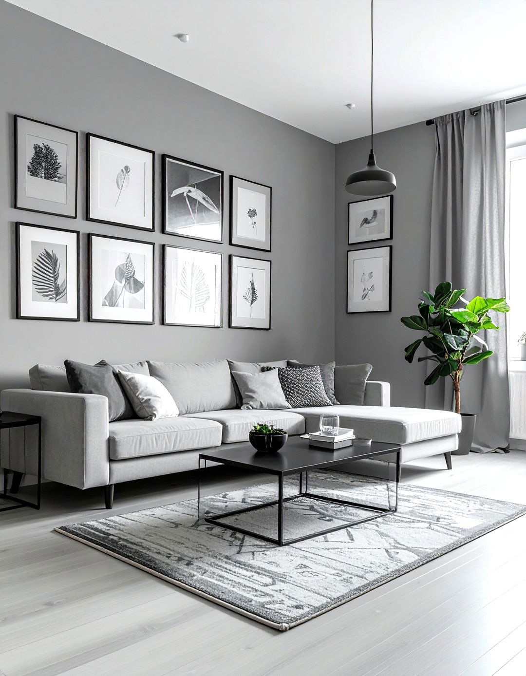 Grey living room with gallery wall - 30 contemporary grey living room ideas