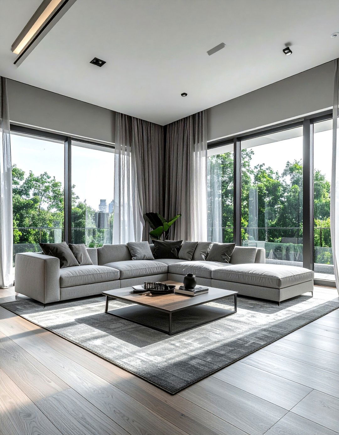 Grey living room with large windows - 30 contemporary grey living room ideas