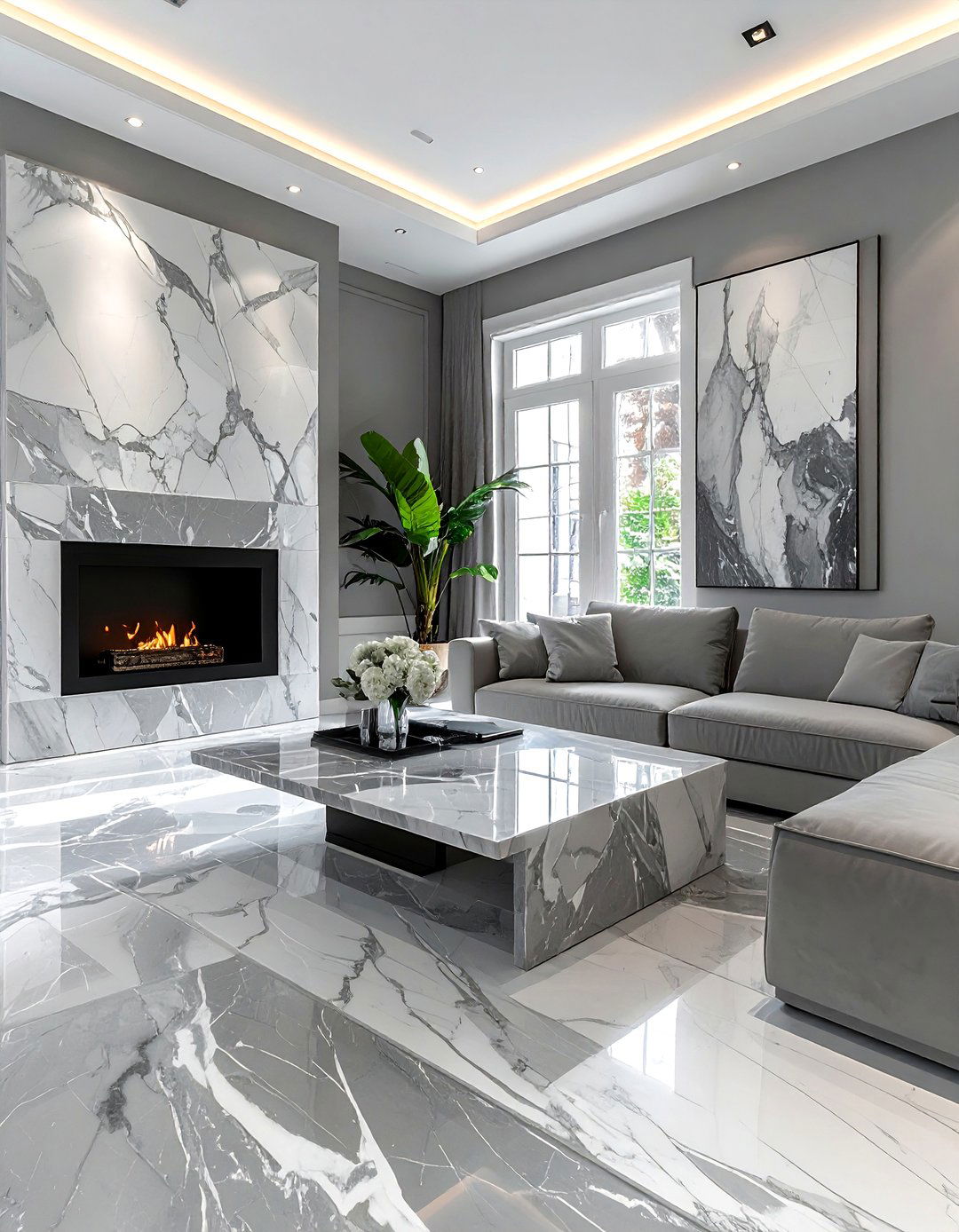 Grey living room with marble - 30 contemporary grey living room ideas
