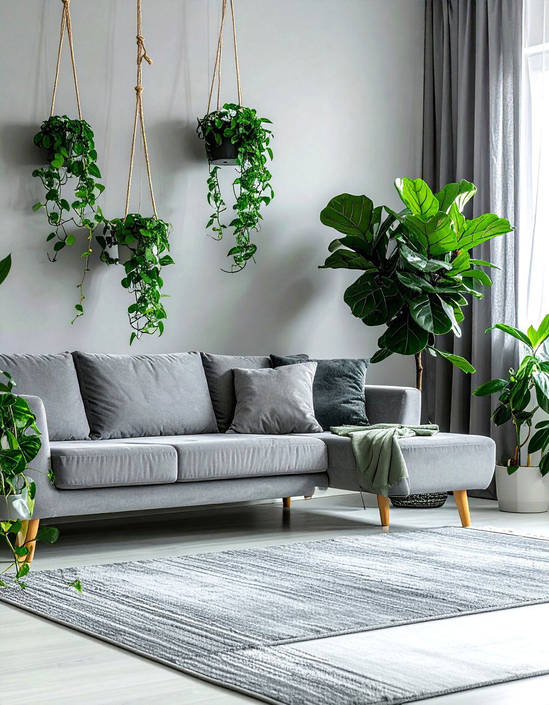 Grey living room with plants - 30 modern grey living room ideas