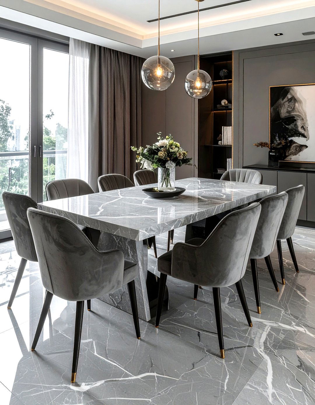 Grey marble dining room set - 30 grey dining room furniture ideas