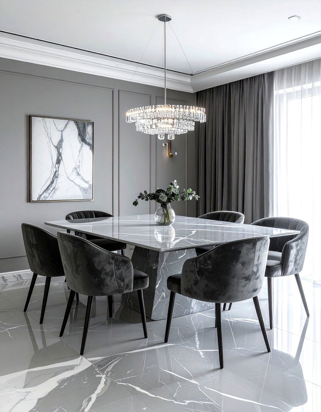 Grey marble dining table - 30 grey dining room ideas