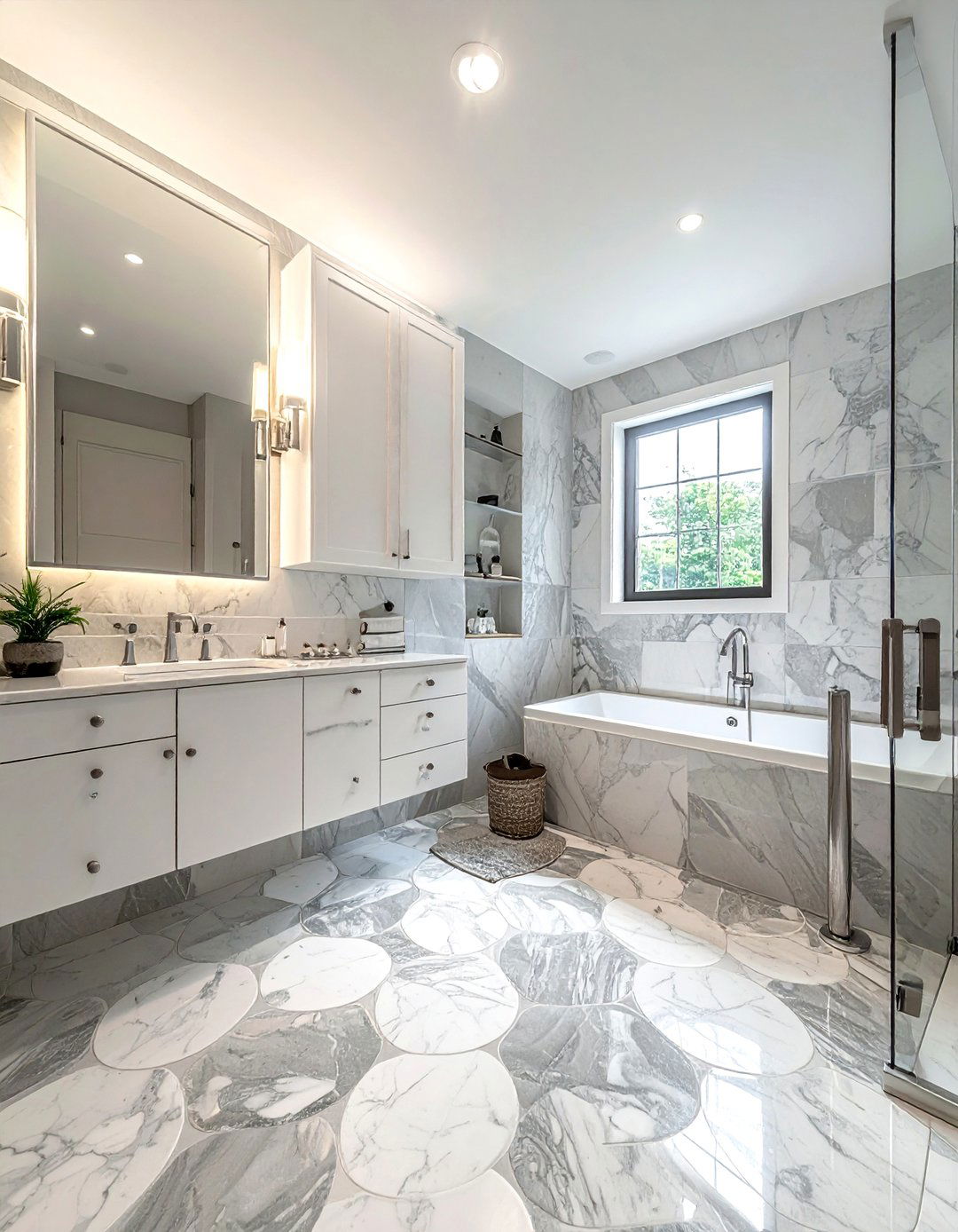 Grey marble penny tile bathroom - 30 penny round tile bathroom ideas