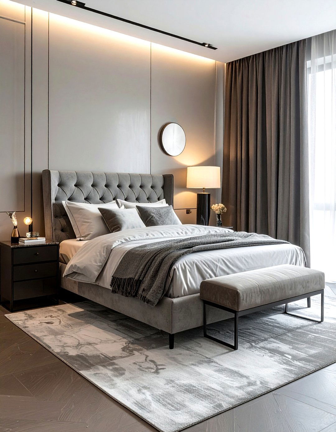 Grey marble top nightstand - 30 grey bedroom furniture ideas