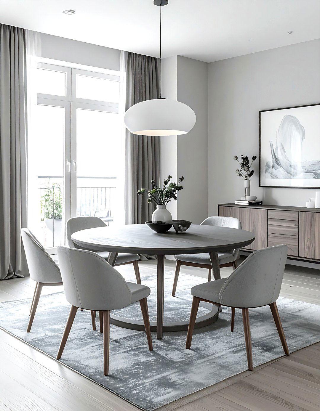 Grey round dining table - 30 grey dining room ideas