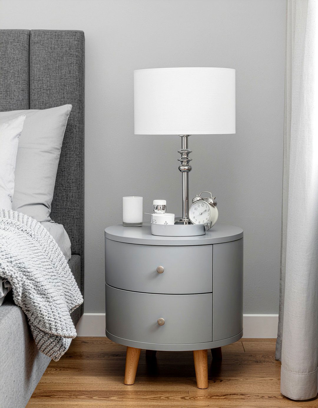 Grey round nightstand - 30 bedroom round nightstands