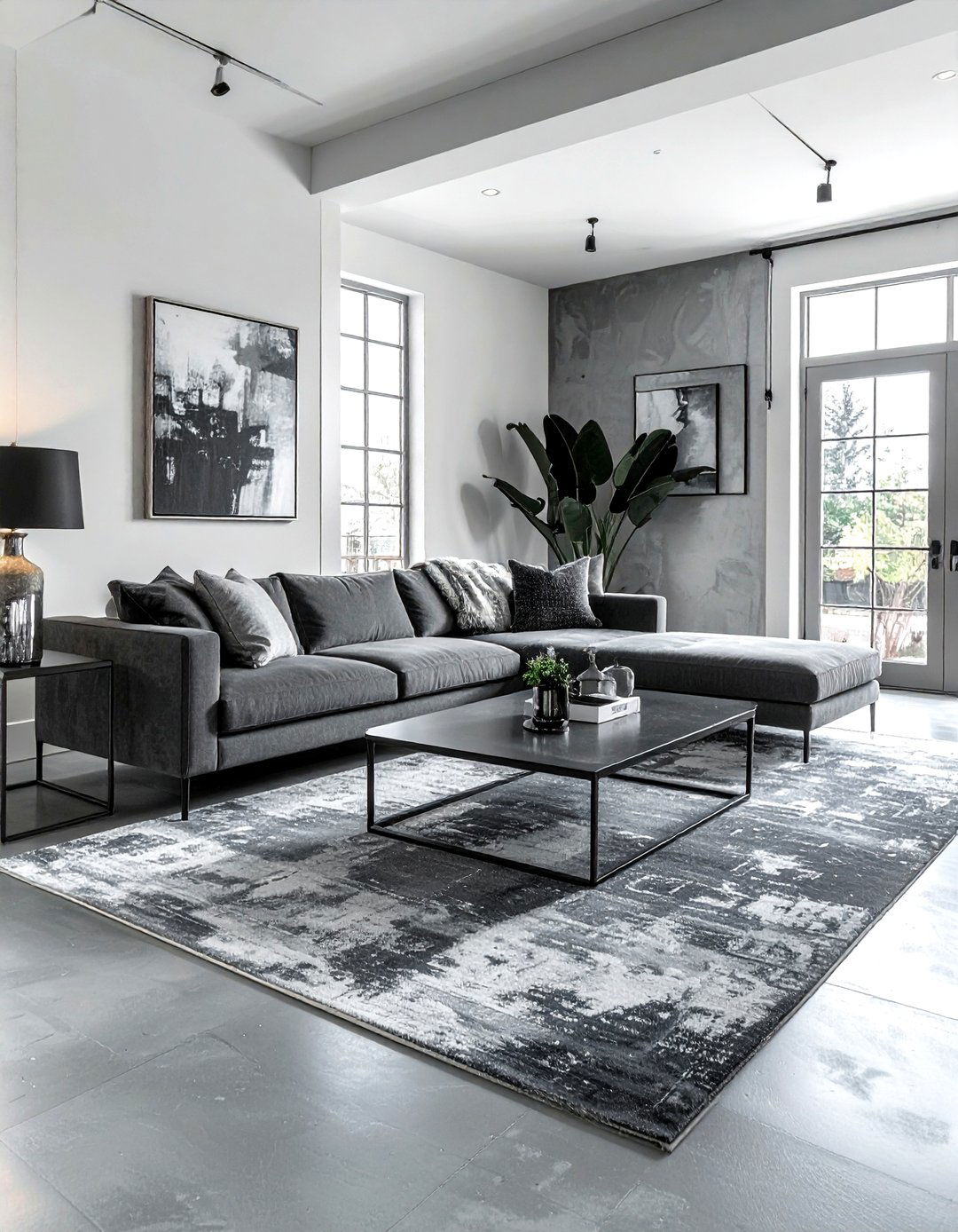 Grey rug industrial living room - 30 industrial grey living room ideas