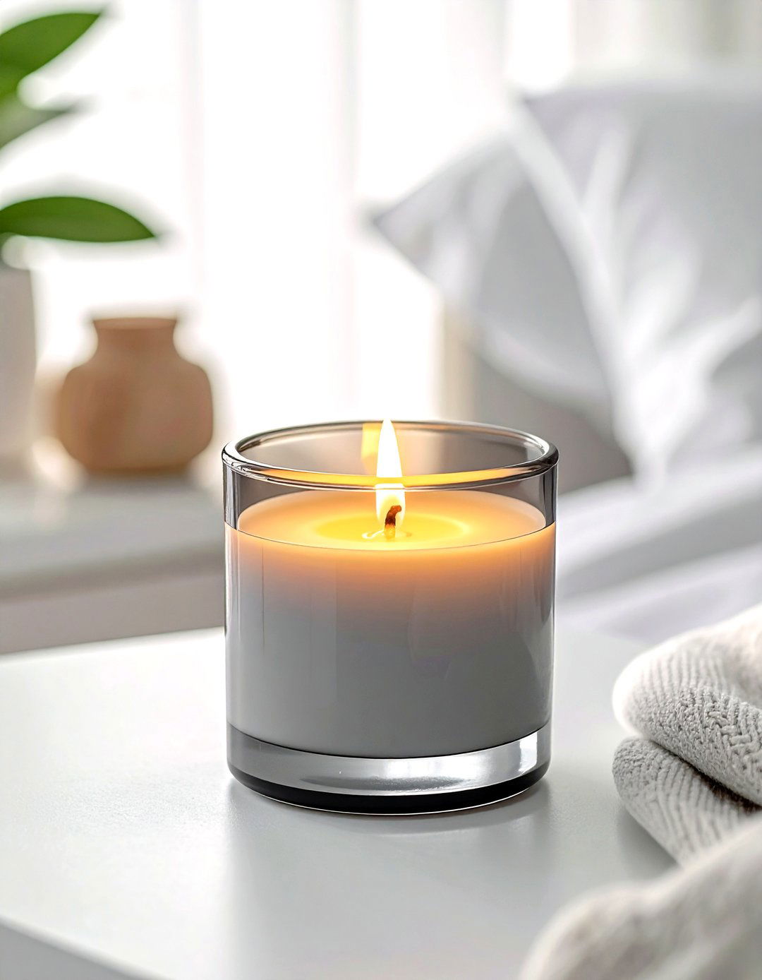Grey scented candle - 30 grey bedroom accessories ideas