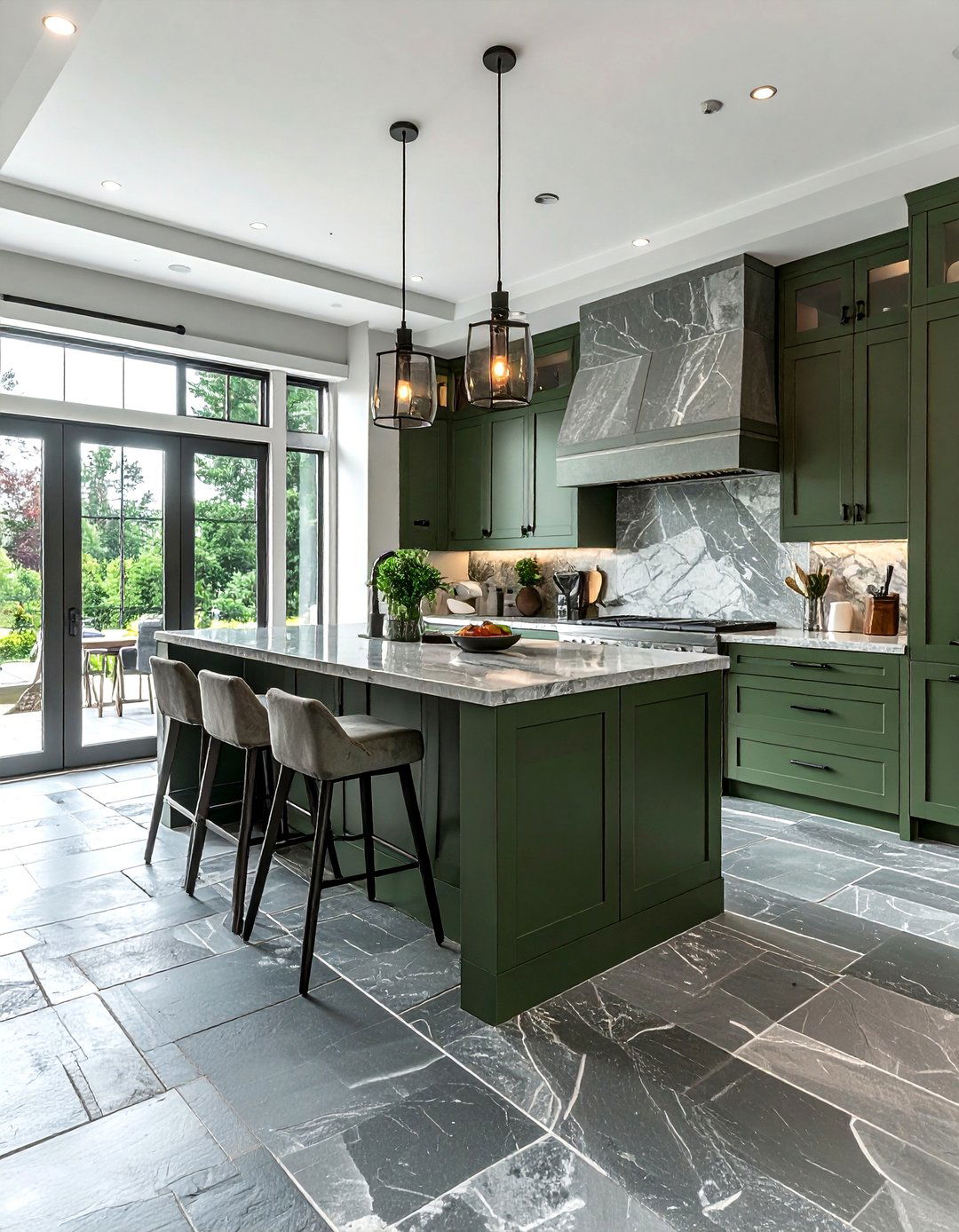 Grey stone kitchen - 30 natural stone floor kitchen ideas