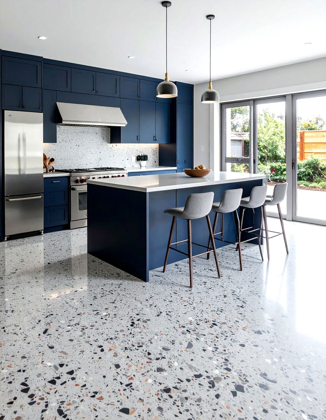 Grey terrazzo floor kitchen - 30 terrazzo floor kitchen ideas