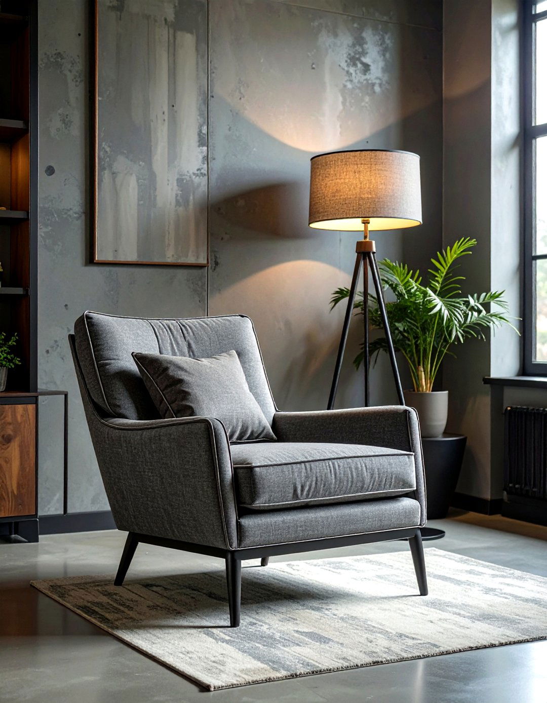 Grey upholstered armchair industrial - 30 industrial grey living room ideas