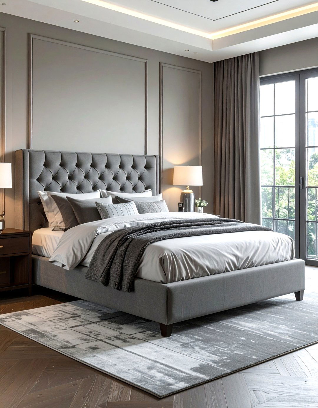 Grey upholstered bed bedroom - 30 grey bedroom ideas