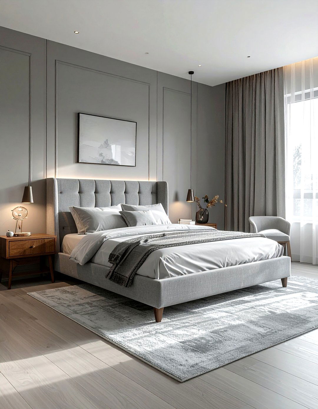 Grey upholstered bed bedroom - 30 modern grey bedroom ideas