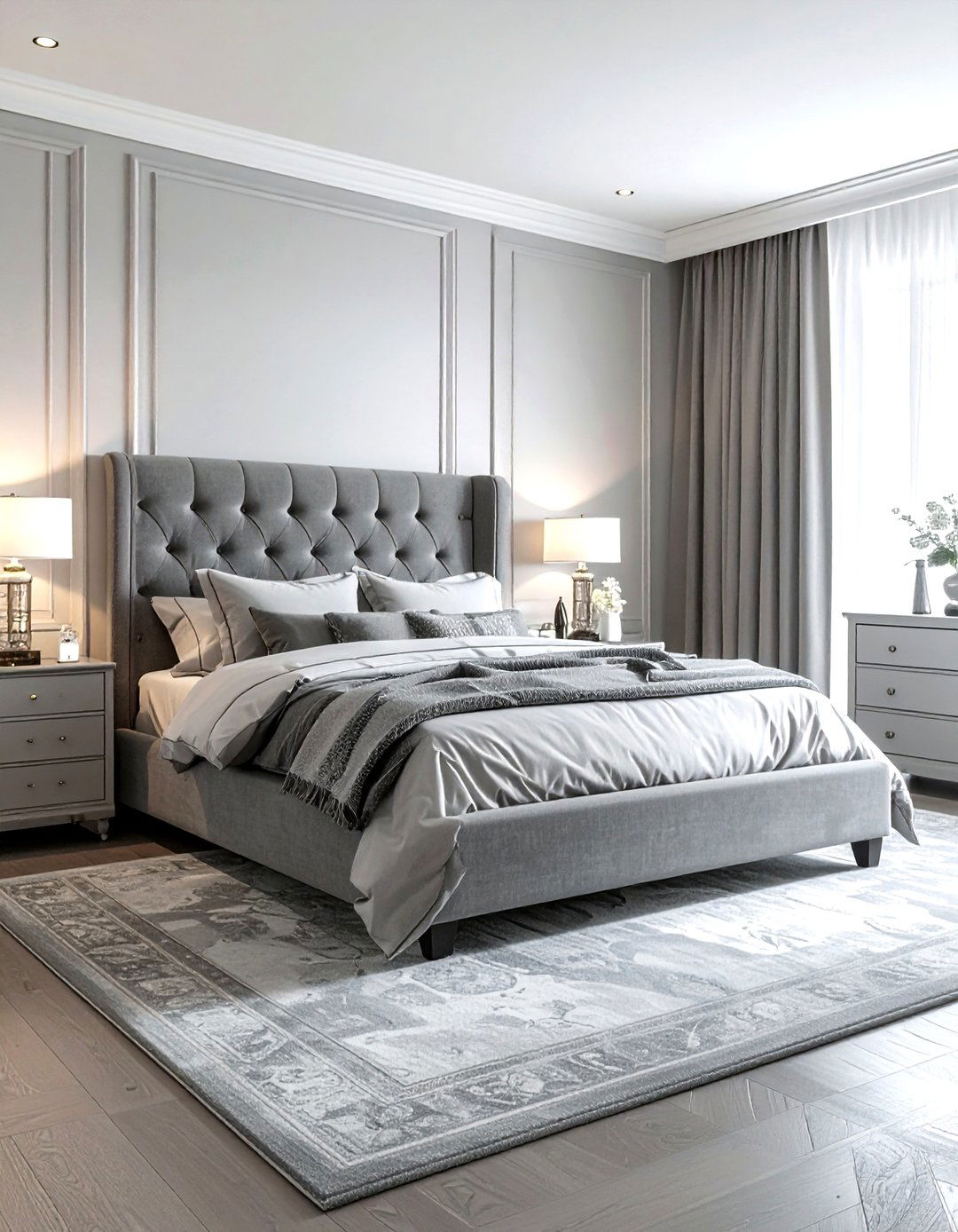 Grey upholstered bed bedroom - 30 grey bedroom decor ideas