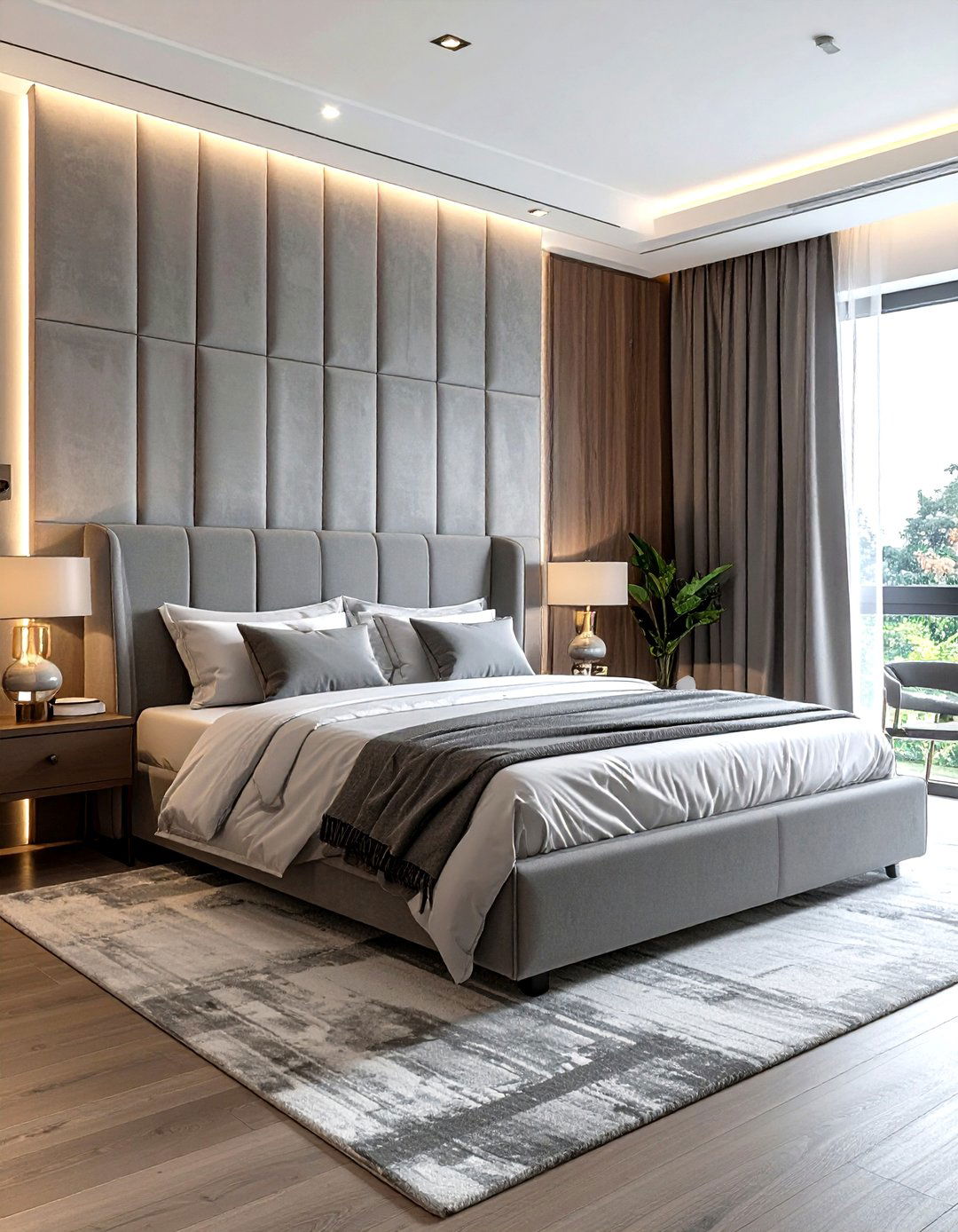 Grey upholstered headboard - 30 grey bedroom furniture ideas