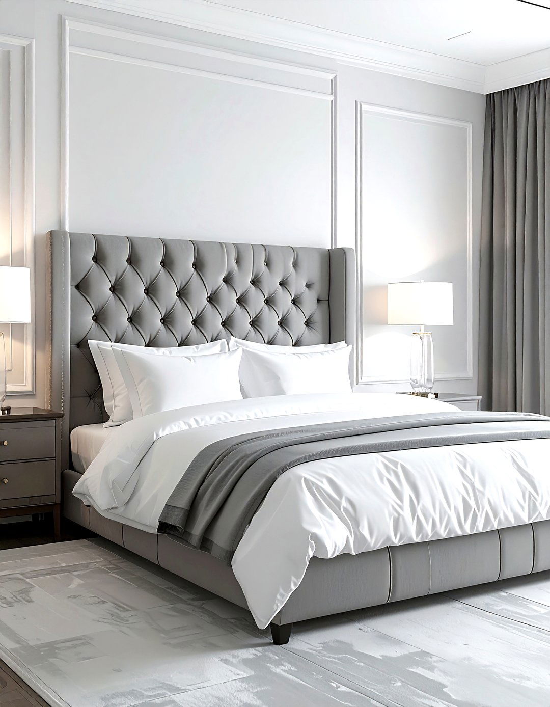 Grey upholstered headboard - 30 grey bedroom accessories ideas