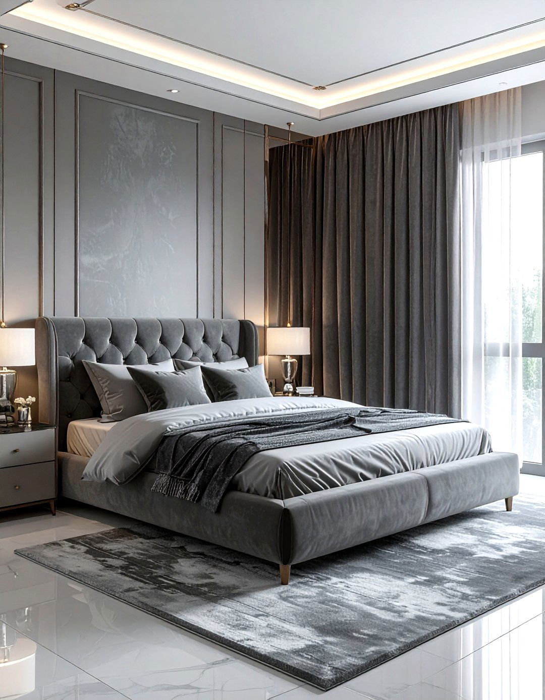 Grey velvet bedroom - 30 grey bedroom design ideas