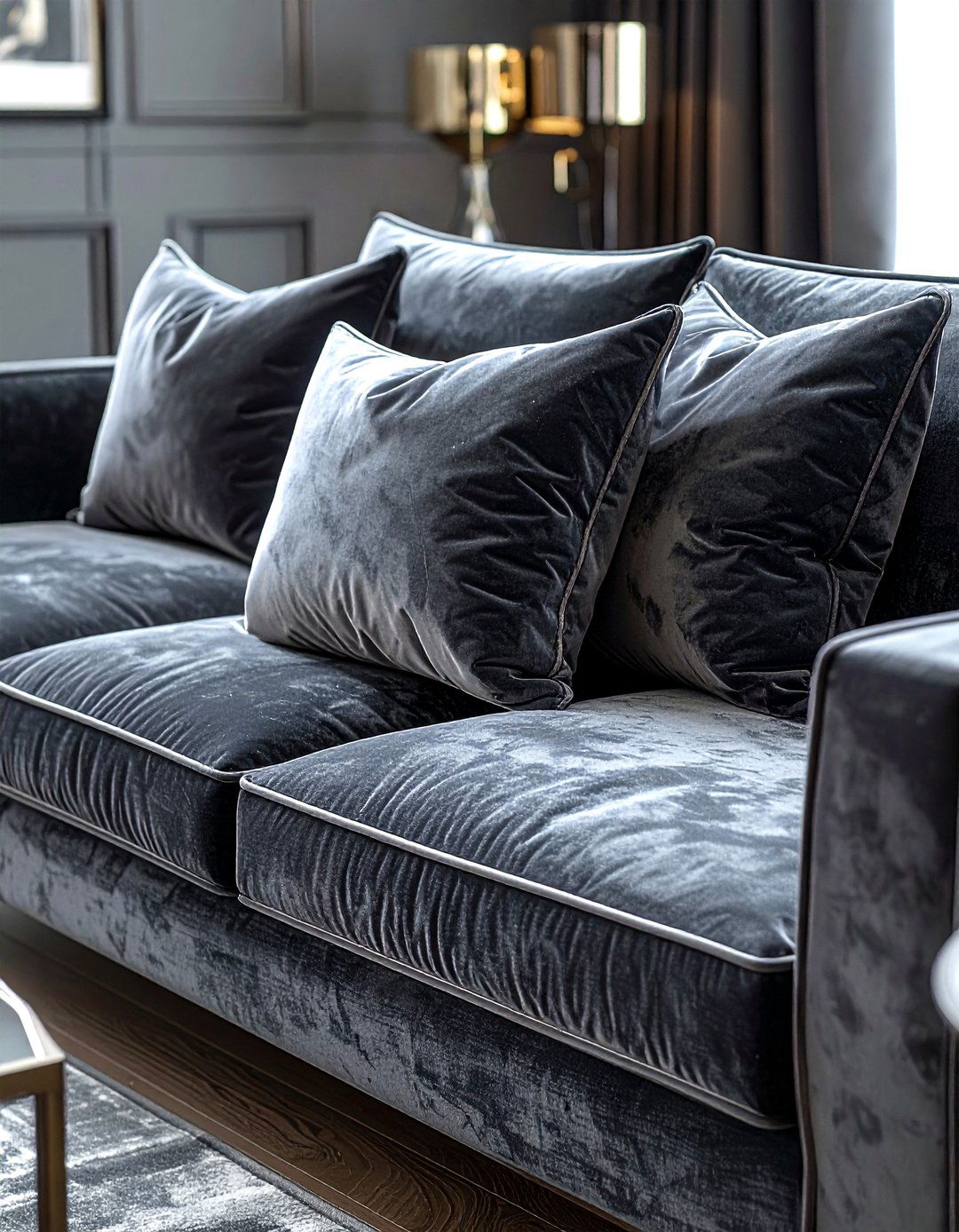 Grey velvet pillows - 30 grey living room accessories ideas
