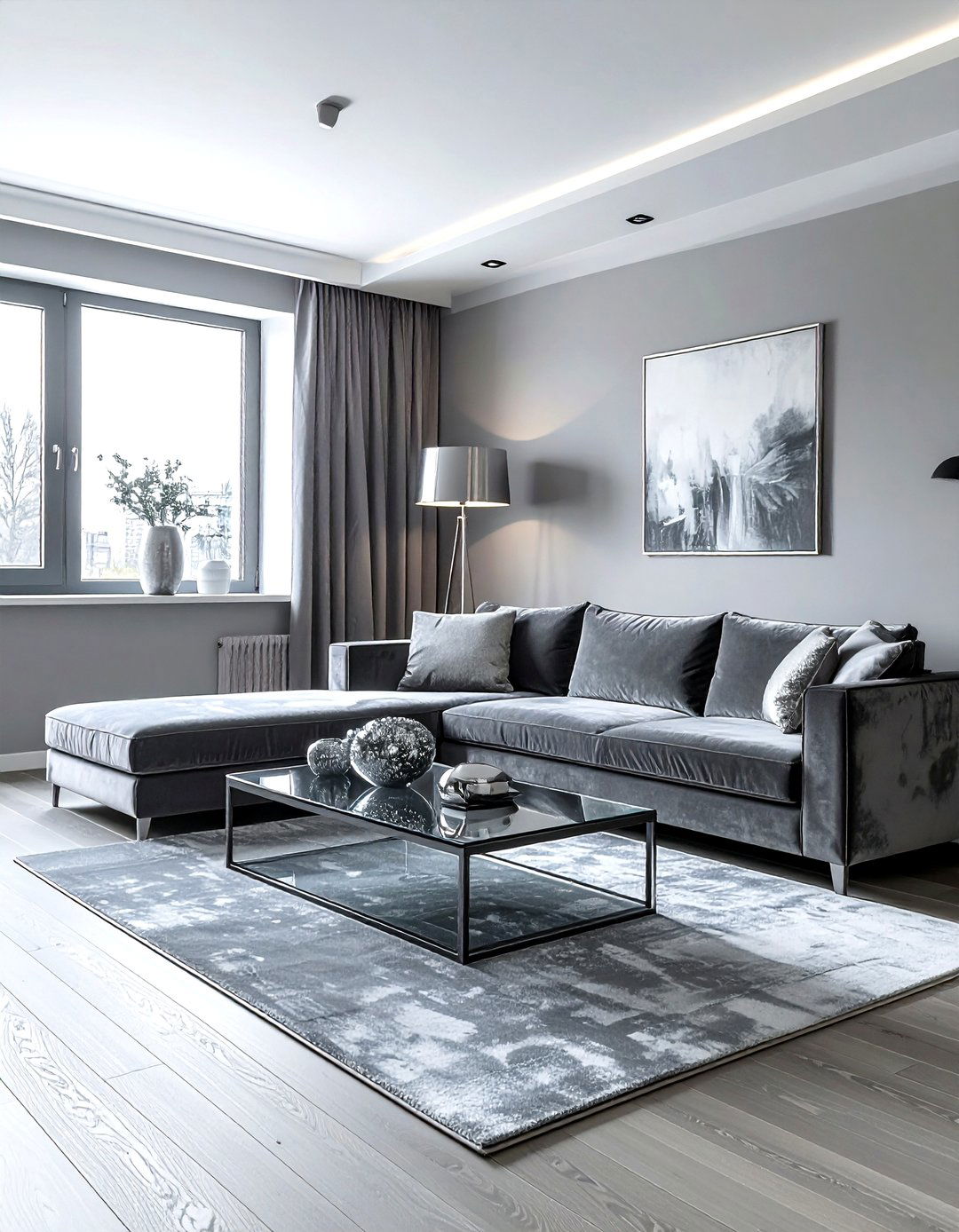 Grey velvet sofa living room - 30 modern grey living room ideas