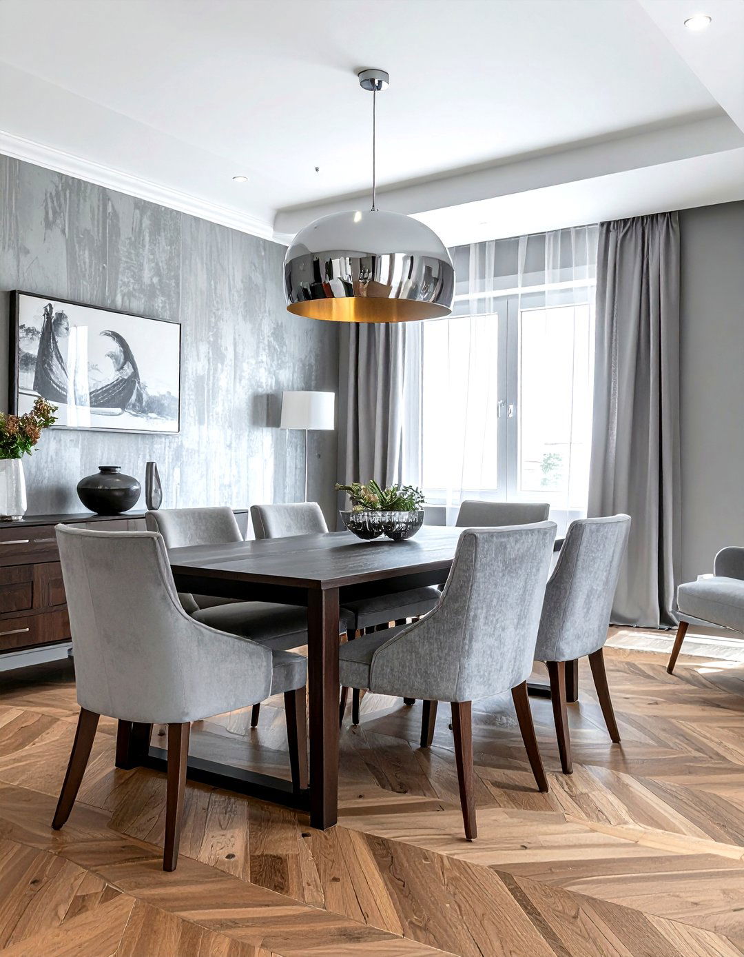 Grey wallpaper dining room - 30 grey dining room ideas