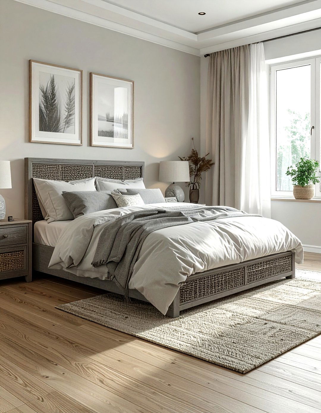 Grey wicker storage chest - 30 grey bedroom furniture ideas