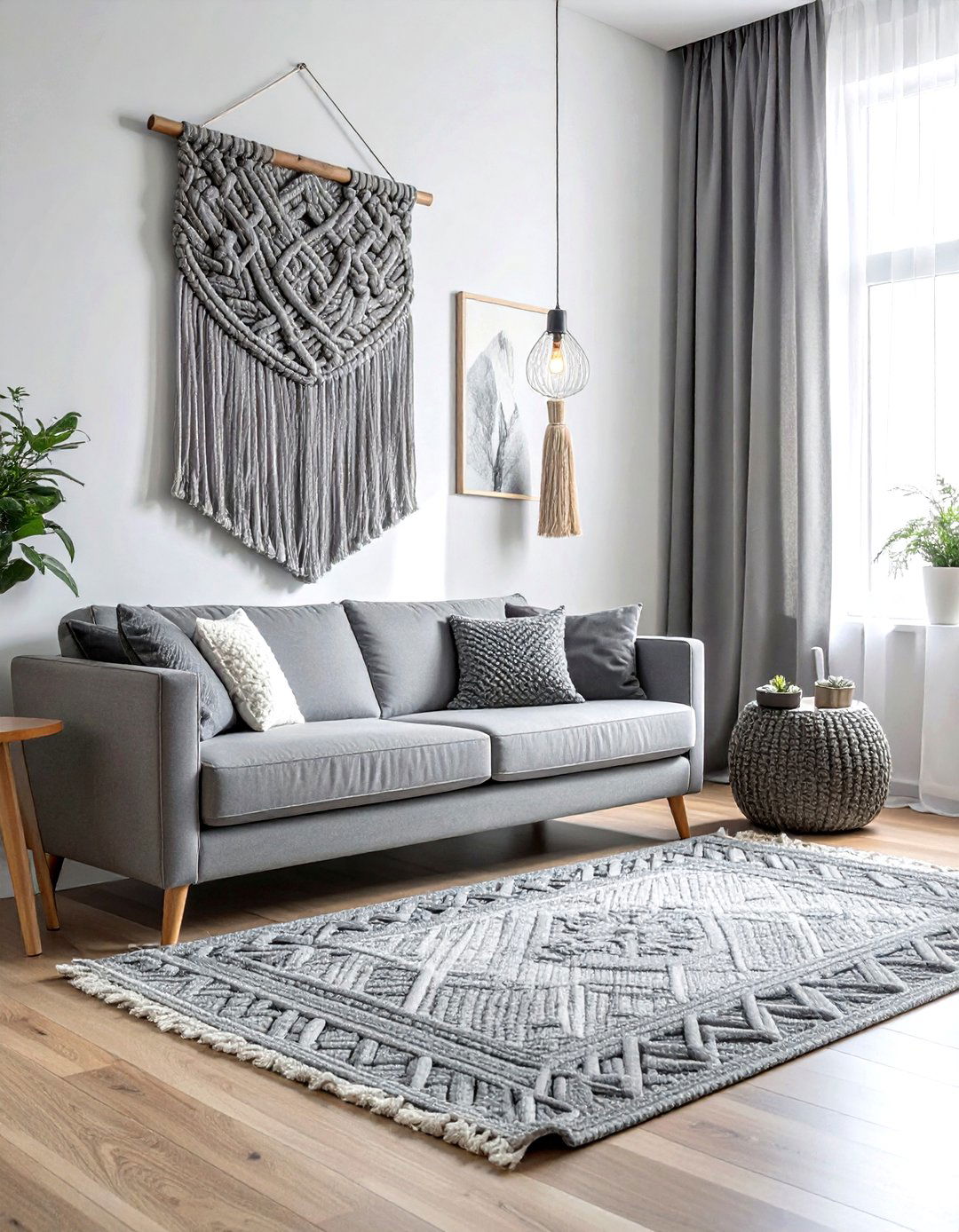 Grey woven wall hanging - 30 grey living room accessories ideas