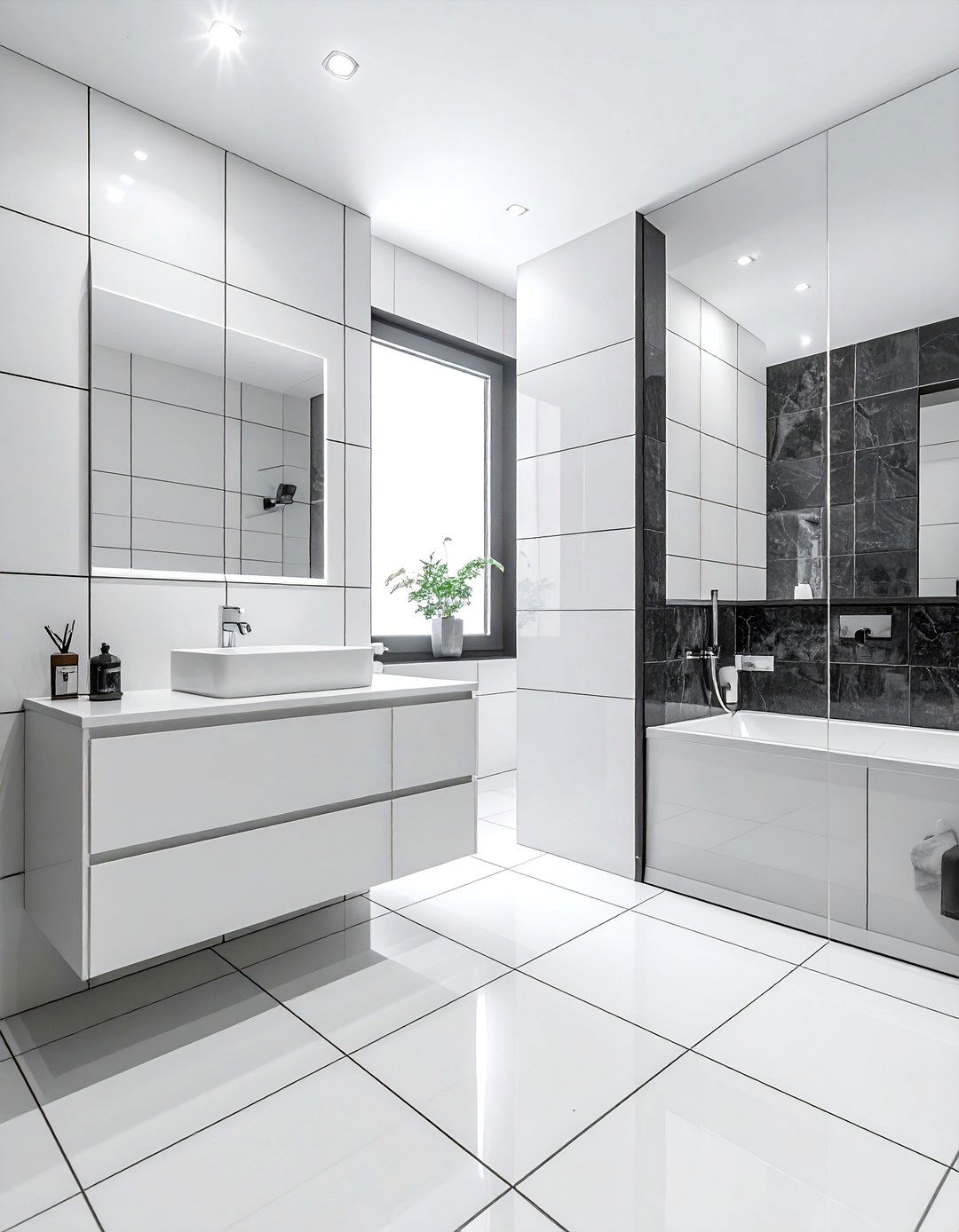 Grid pattern oversized tile bathroom - 30 oversized tile bathroom ideas