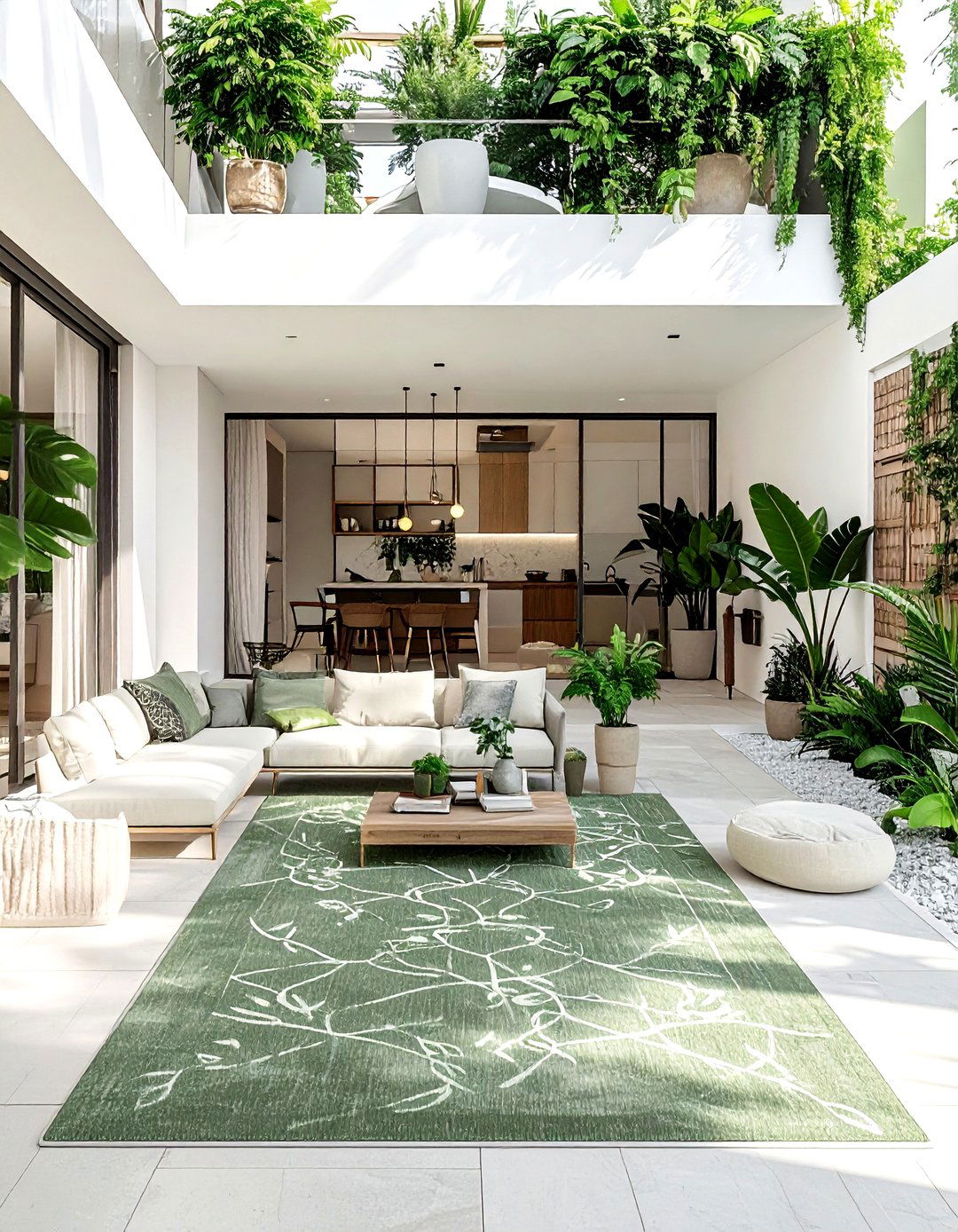 Grounding with outdoor rugs - 30 garden-inspired decor ideas